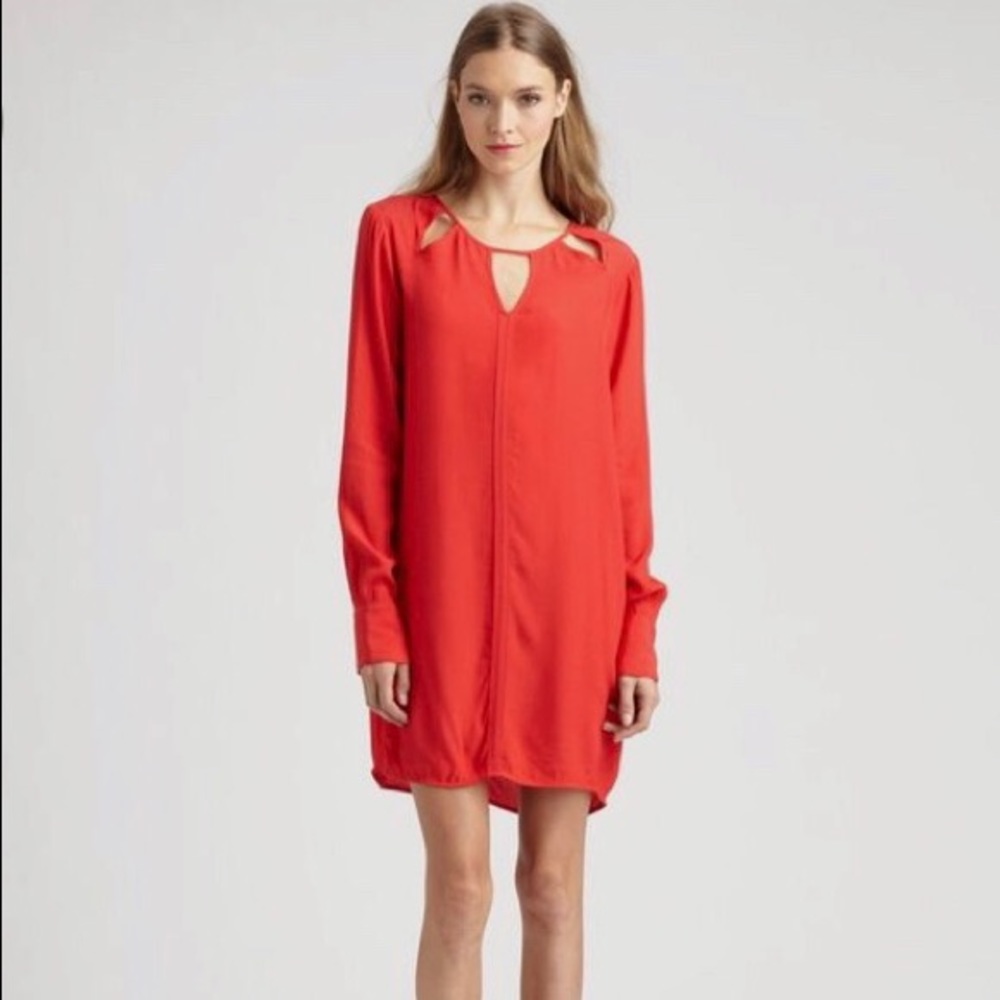 BCBGMAXAZRIA Emmalise Long Sleeve Cutout Red Dress